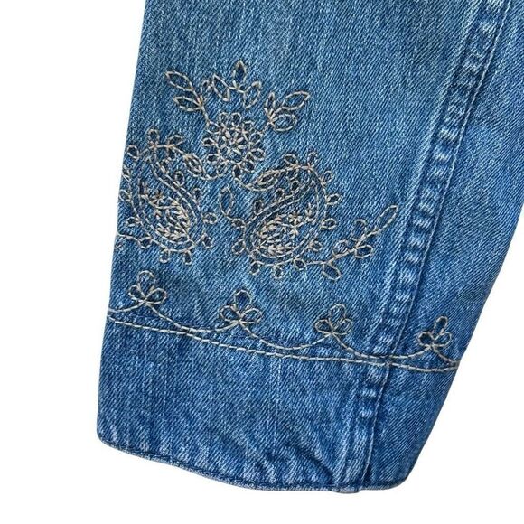 Liz Claiborne Jean Jacket Women's Small Blue Embroidered Paisley Trim Button-up - Picture 10 of 14